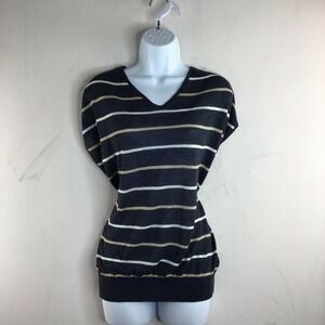 Ozoc Womens Black Colorblock V Neck Sleeveless Blouse Top Size 38